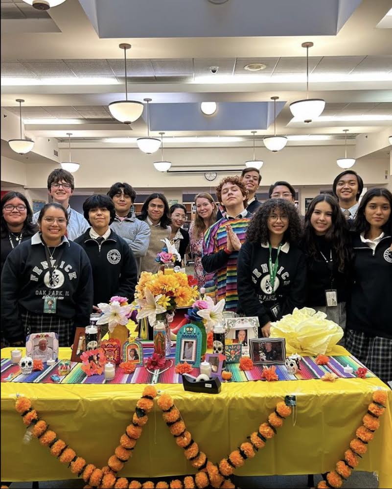 H.O.L.A sets up an ofrenda for Hispanic Heritage Month in the Fenwick library. 